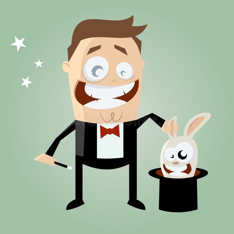 Cartoon conjurer with bunny in his top hat vector illustration