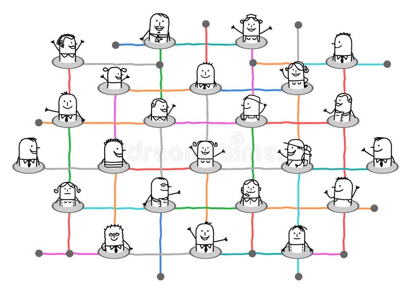 Cartoon connected people on big social network vector