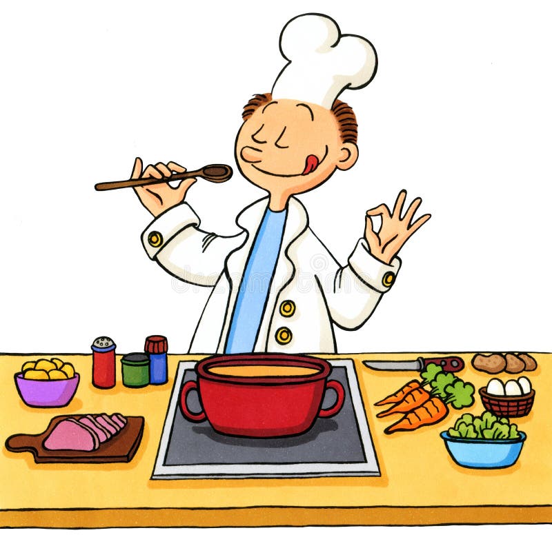Cartoon Of A Cook In The Kitchen Stock Illustration - Illustration ...
