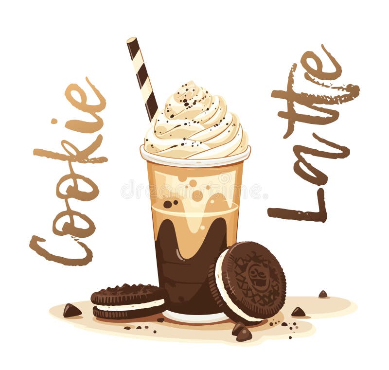 Cartoon Cookie Latte Illustration Perfect for Menus und Marketing isoliert auf weißem Hintergrund. Charming-Vektor-Symbol stock abbildung