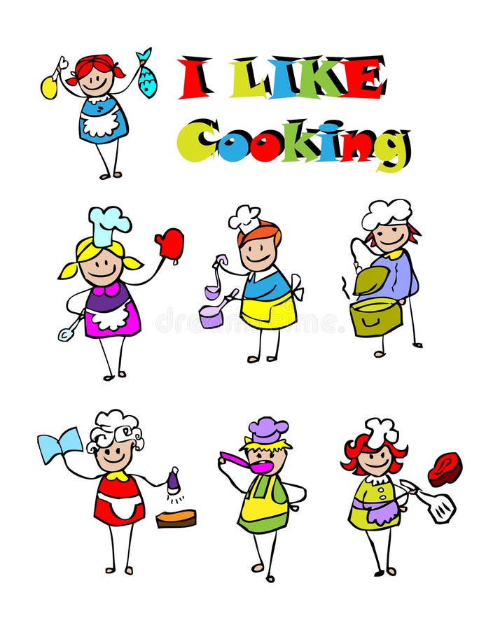 Cartoon cooking icons set, food