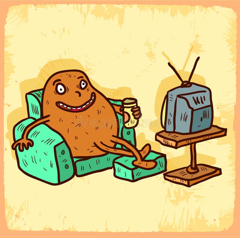 Cartoon Couch Potato Illustration , Vector Icon. Stock Vector