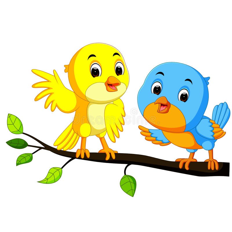 Cartoon Couple Bird On A Branch Stock Vector - Illustration of comic ...