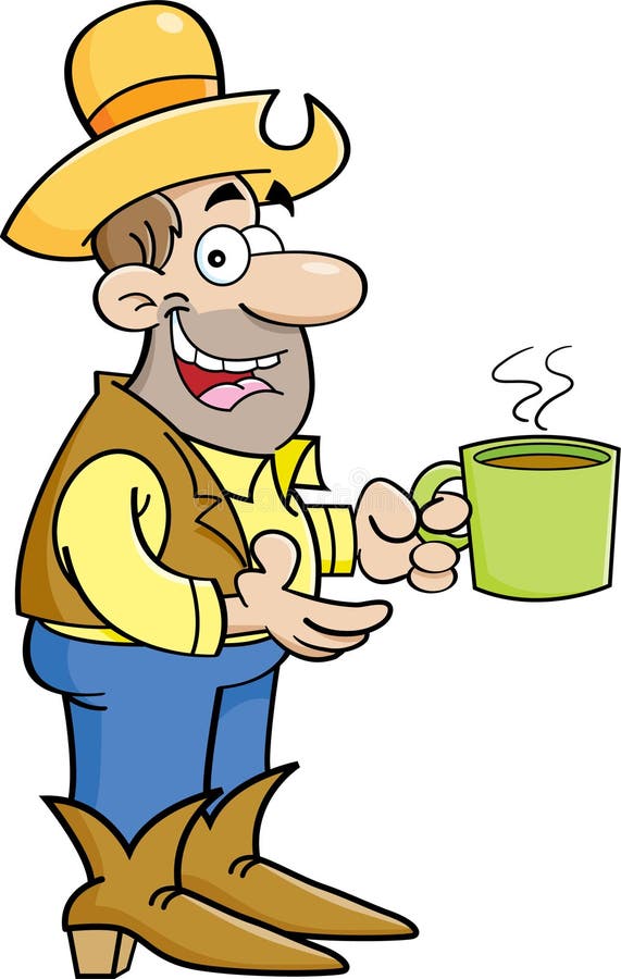 Cartoon Cowboy With Cup Of Coffee Stock Vector - Illustration of coffee