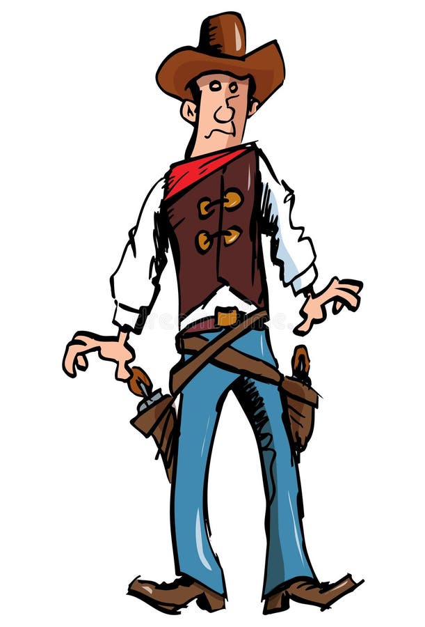 Cartoon Cowboy with a Gun Belt and Cowboy Hat Stock Vector