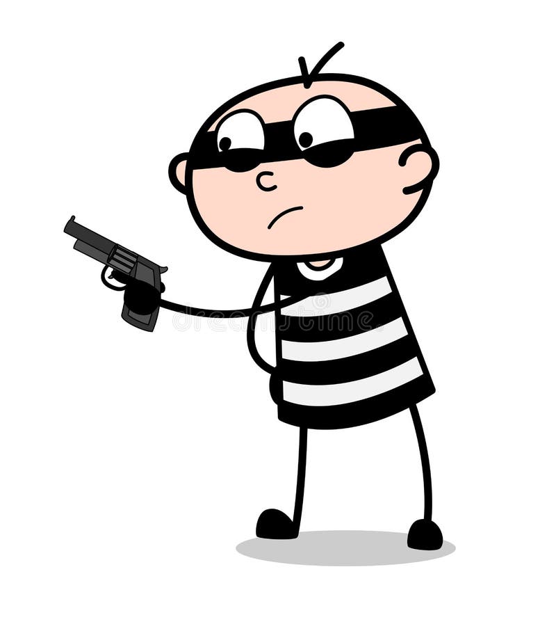 Cartoon Criminal Showing Gun Vector Illustration Stock Illustration