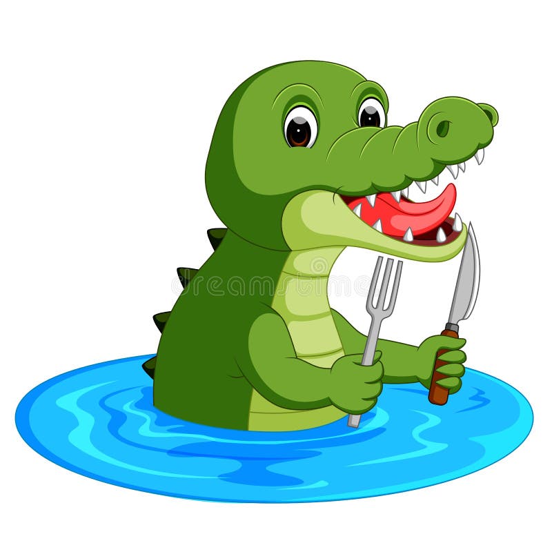 Happy Crocodile Preparing To Eat Stock Vector Illustration of outline