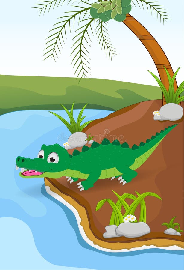 Cartoon Crocodile beside River Stock Vector Illustration of living, water 81383361