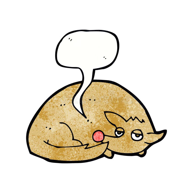 Cartoon Curled Up Dog with Speech Bubble Stock Illustration