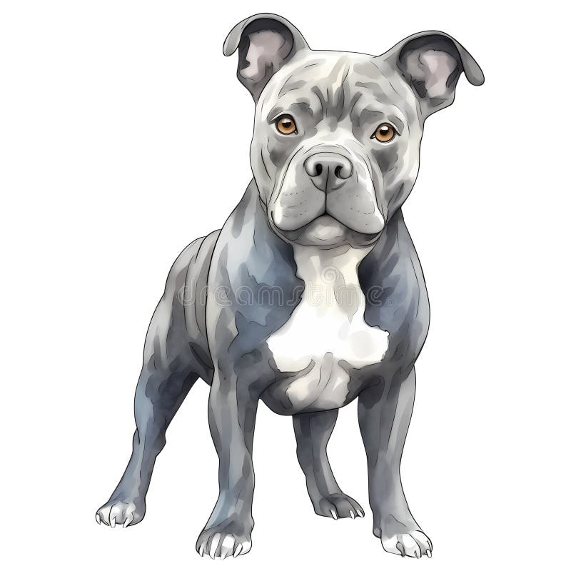 Cute American Pitbull Puppy Watercolor Clipart Illustration AI ...