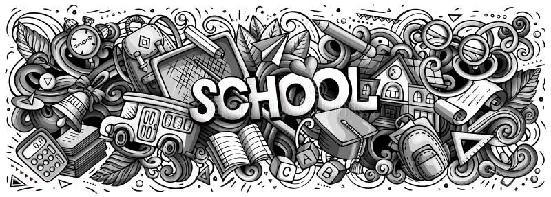 Cartoon cute doodles School word. royalty free illustration