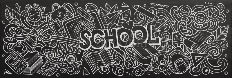 Cartoon cute doodles School word. Chalkboard illustration vector illustration