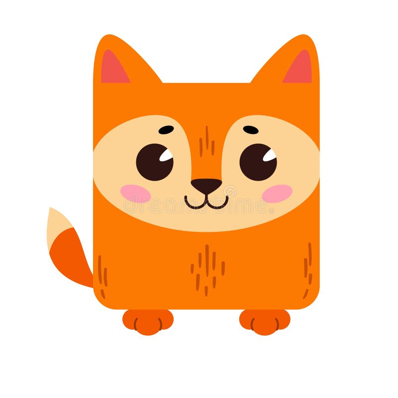 A Cartoon Cute Fox with a Square Shape. Square Icon for Apps or Games ...