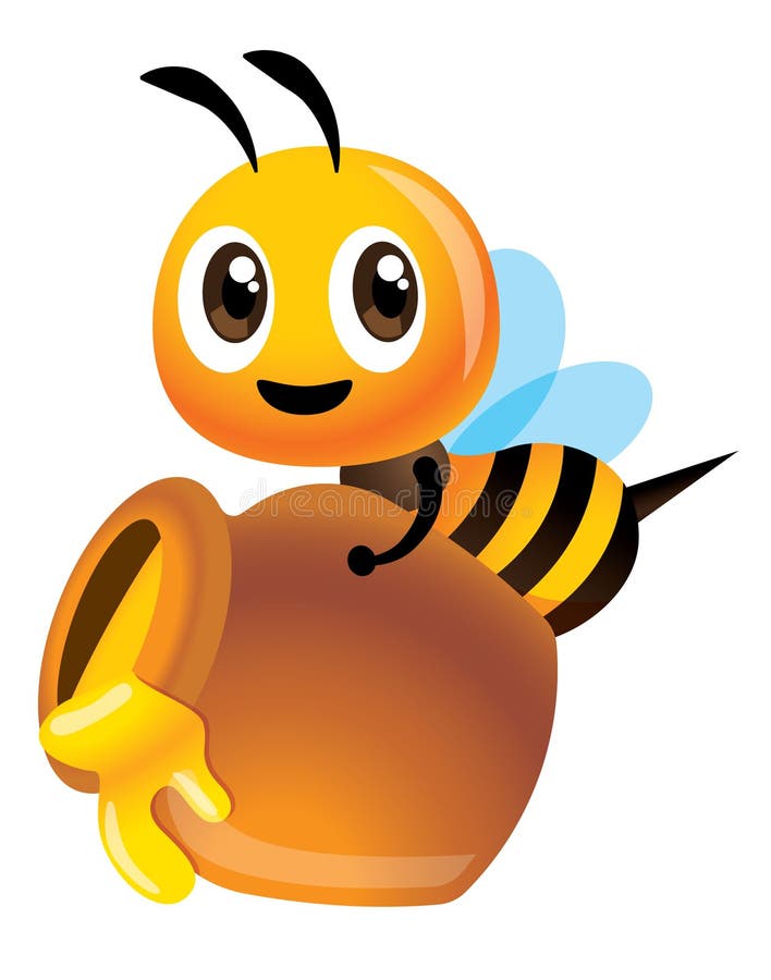 Cartoon Cute Happy Bee Carry a Big Honey Pot Full with Golden Yellow Hone  Stock Vector - Illustration of flying, cute: 153644263