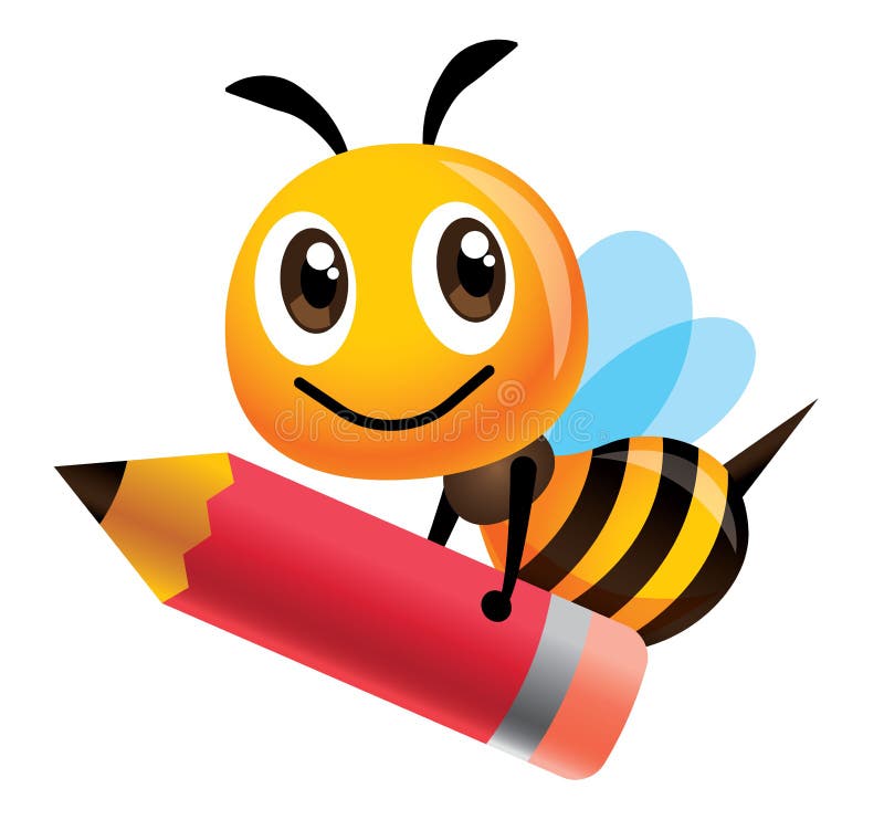 Cartoon Cute Happy Bee Mascot Carrying a Big Red Pencil - Vector  Illustration Isolated Stock Vector - Illustration of learning, handwriting:  154045937