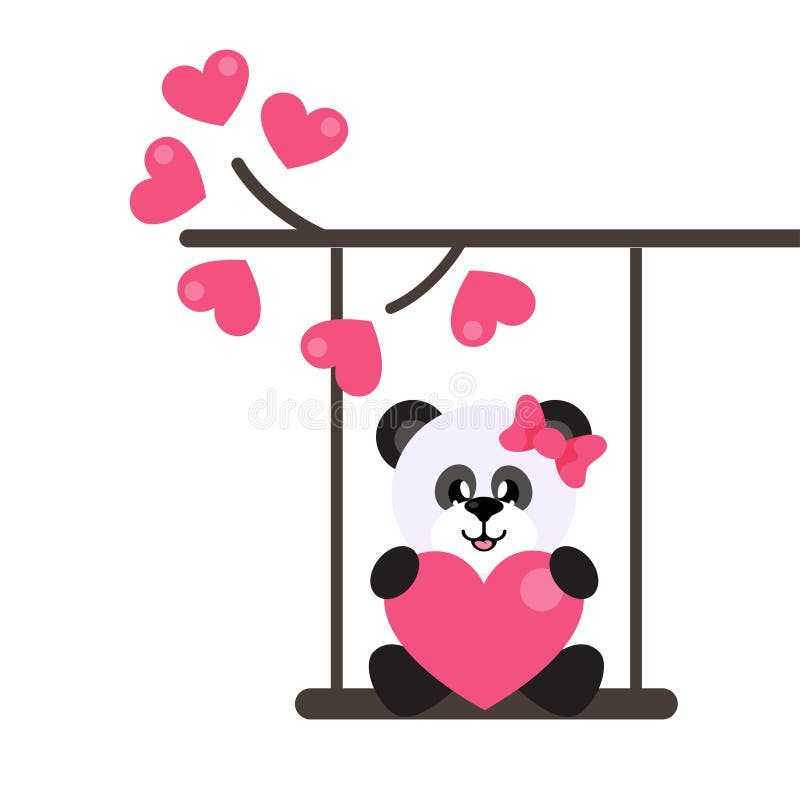 Cartoon Cute Panda Girl with Heart on a Swing and on a Lovely Branch Stock  Vector - Illustration of baby, drawing: 113212659