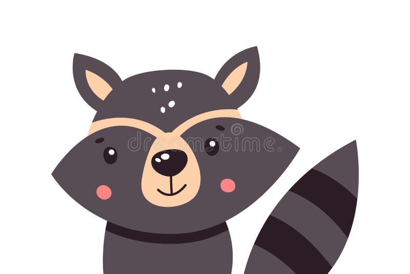 Cartoon Cute Raccoon on a White Background, Vector Illustration Stock ...
