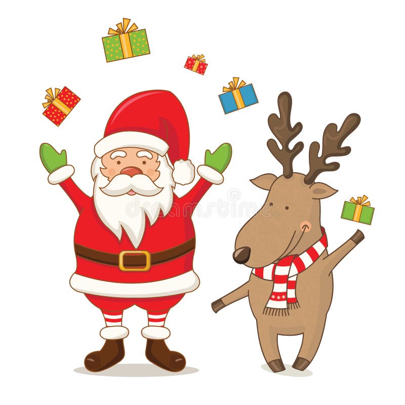 Cartoon Cute Santa Claus and Deer.Vector Stock Vector - Illustration of ...