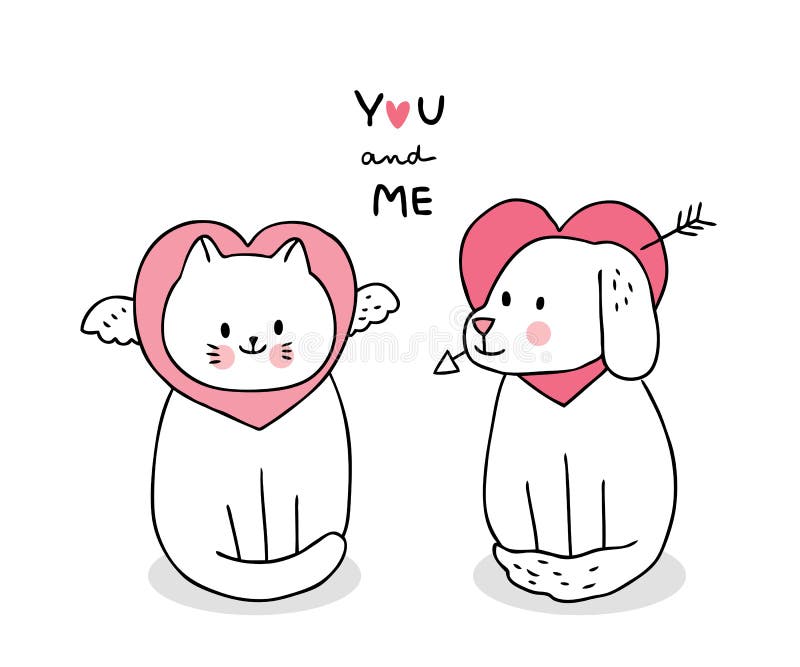 Cartoon Cute Valentines Day Cat and Dog and Hearts Vector. Stock Vector - Illustration of doodle, kitten: 168110022 Cartoon Cute Valentines Day Cat and Dog and Hearts Vector. Stock Vector - Illustration of doodle, kitten: 168110022