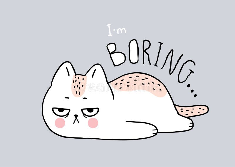 Cartoon Cute White Cat Boring . Stock Illustration - Illustration of floor,  sadness: 165886051