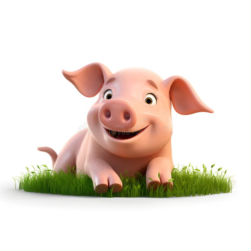 Cartoon 3d pig on the grass