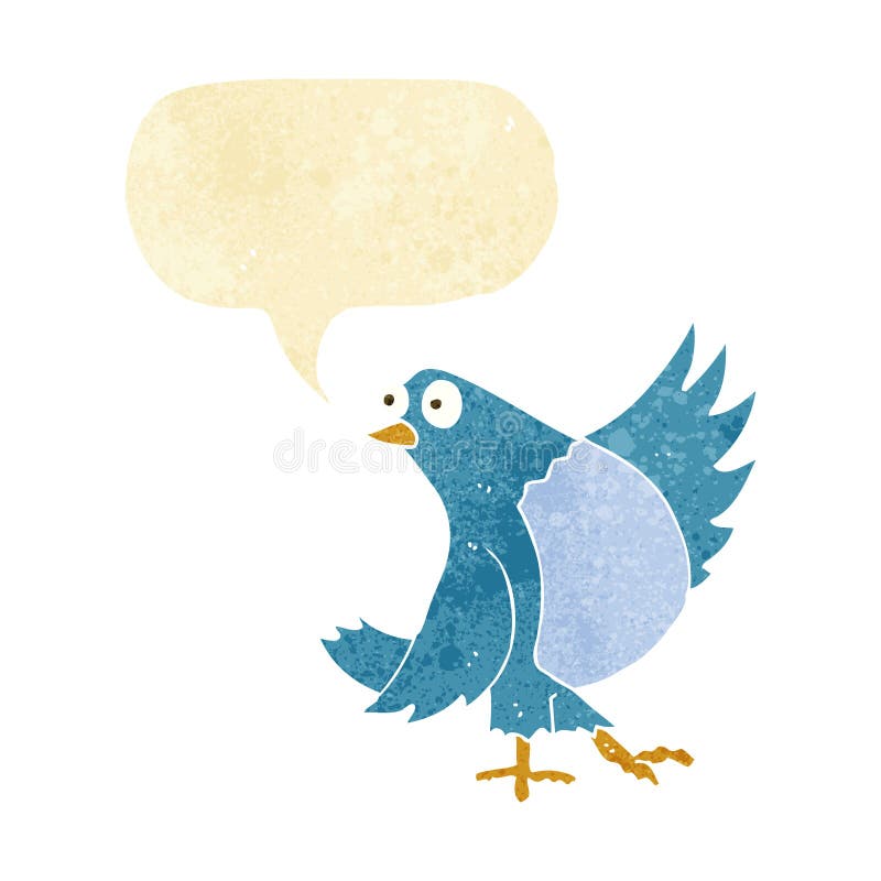 cartoon dancing bluebird with speech bubble