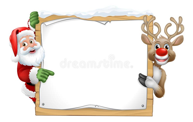 Cartoon de Sinal de Natal Santa Claus e Reindeer