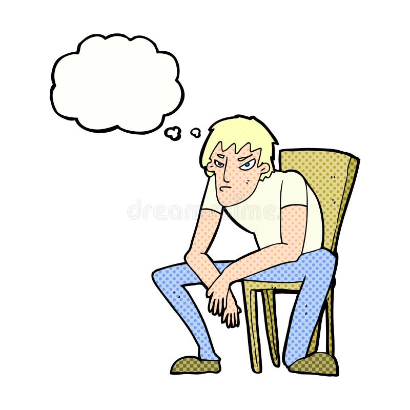 cartoon dejected man with thought bubble