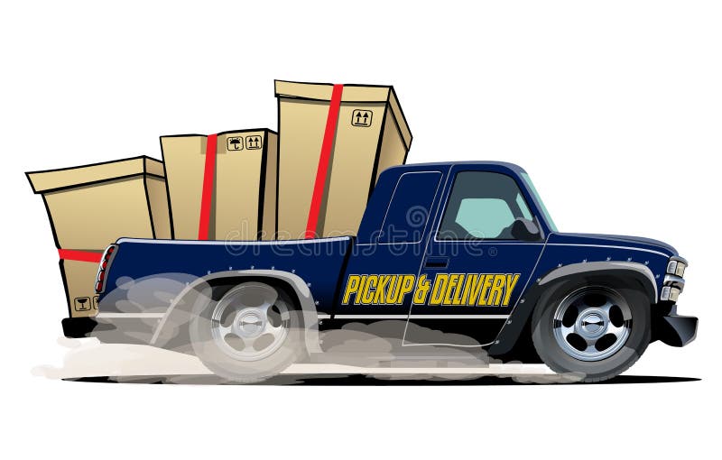 Cartoon delivery or cargo pickup truck isolated on white background. 