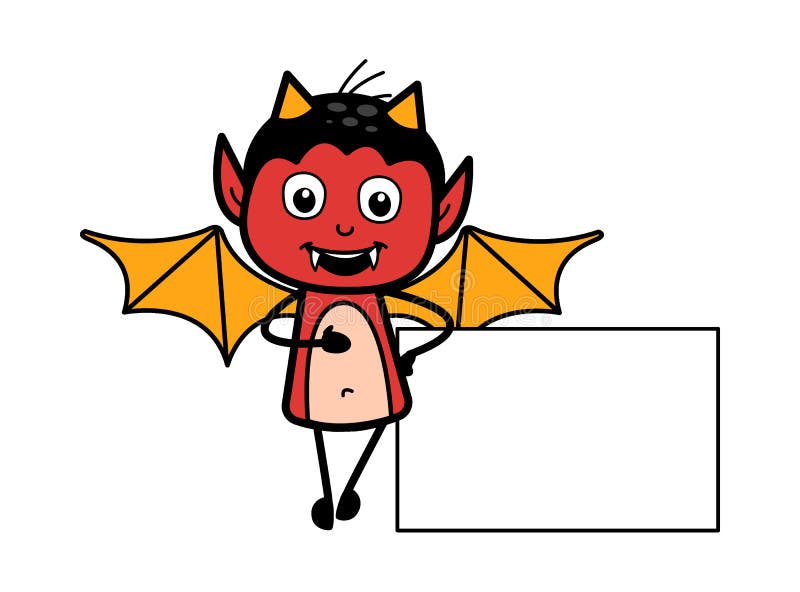 Cartoon Devil with Empty Banner stock illustration