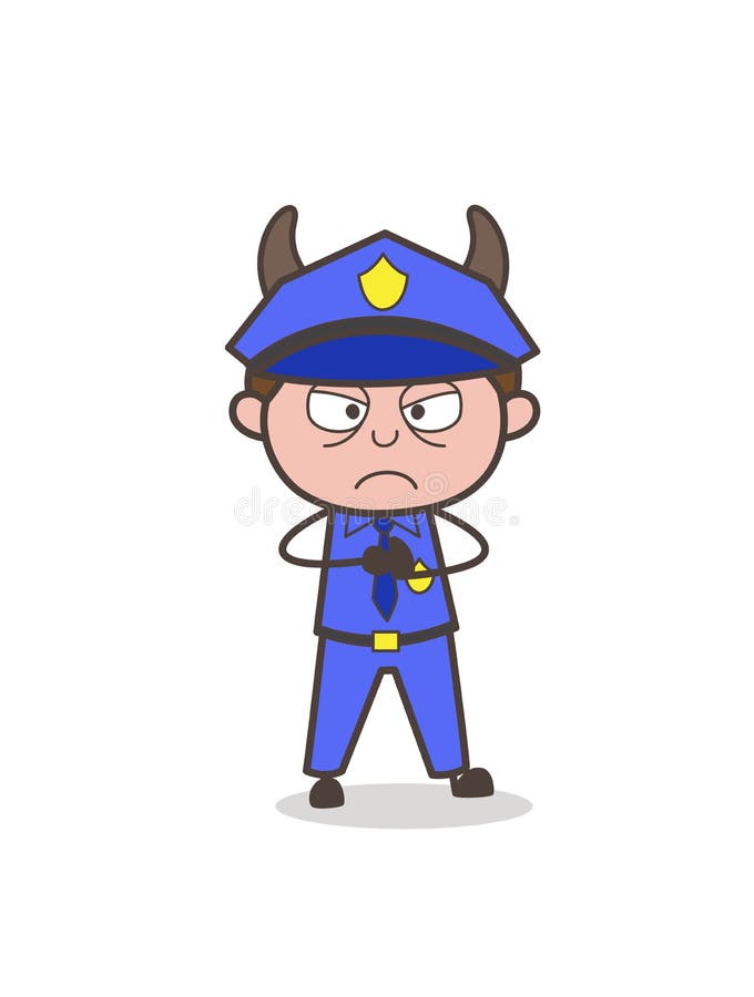 Cartoon Devil Inspector in Angry Mood vector illustration