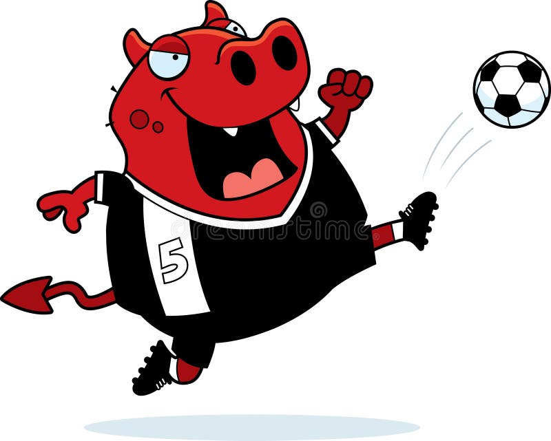 Cartoon Devil Soccer Kick stock illustration