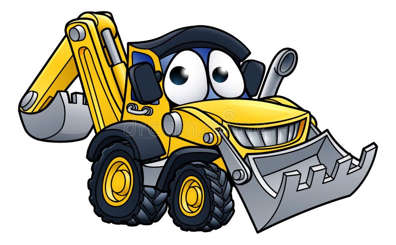 Bulldozer digger construction vehicle cartoon character mascot illustration. Bulldozer digger construction vehicle cartoon character mascot illustration