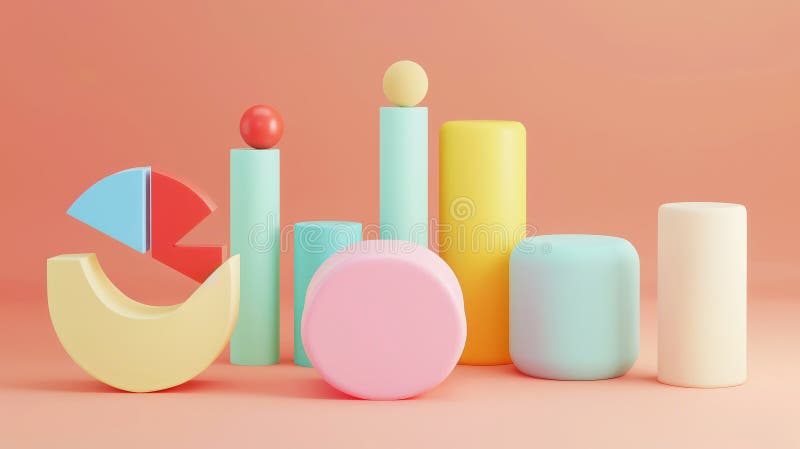 Cartoon digital 3D icon of diagrams and graphics, pastel colors, soft shapes, financial chart template. Generative AI royalty free stock image