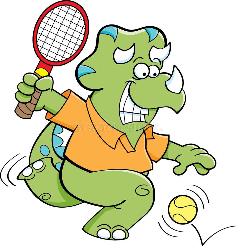 Cartoon Dinosaur Playing Tennis Stock Vector Illustration of racket