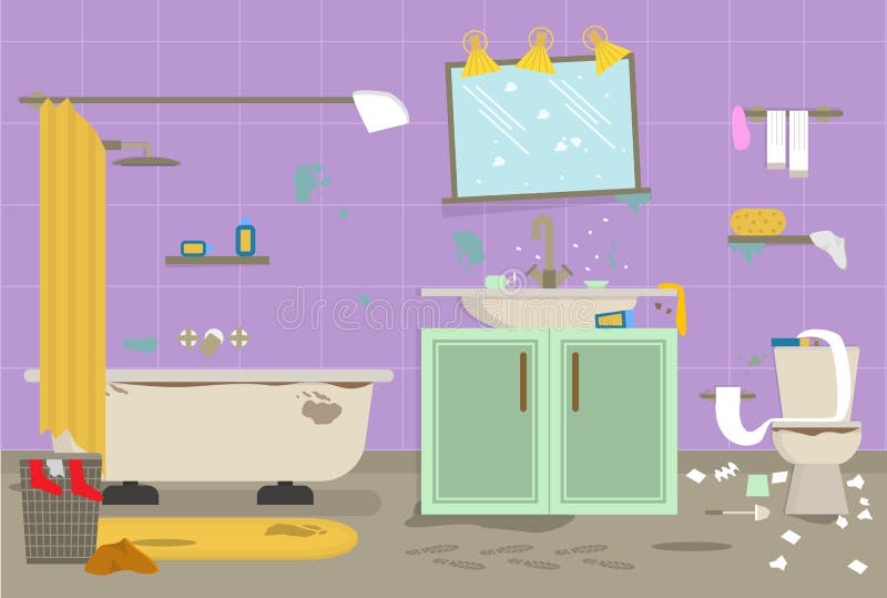 Cartoon Dirty Organized Bathroom for Cleaning Room Service Card Poster ...