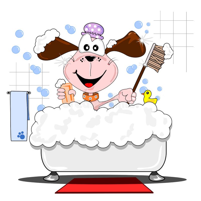 Cartoon dog in the bath stock vector. Illustration of background 25492720