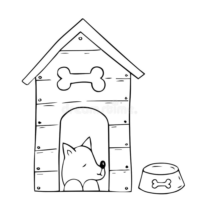 Cartoon Dog in the Booth on White Background Stock Illustration