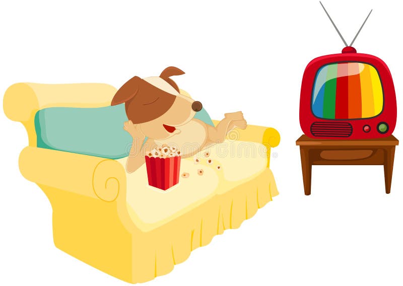 Cartoon dog chilling with popcorn and television