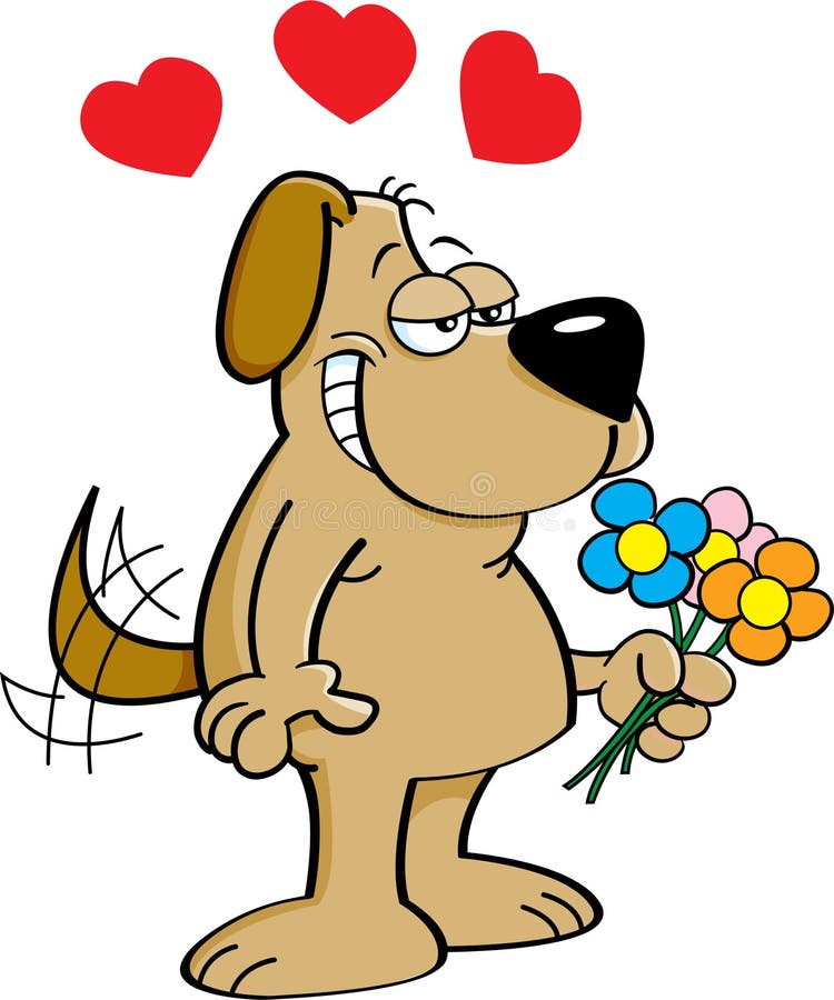 Cartoon Dog Holding Flowers. Stock Vector - Illustration of grinning,  funny: 46918647