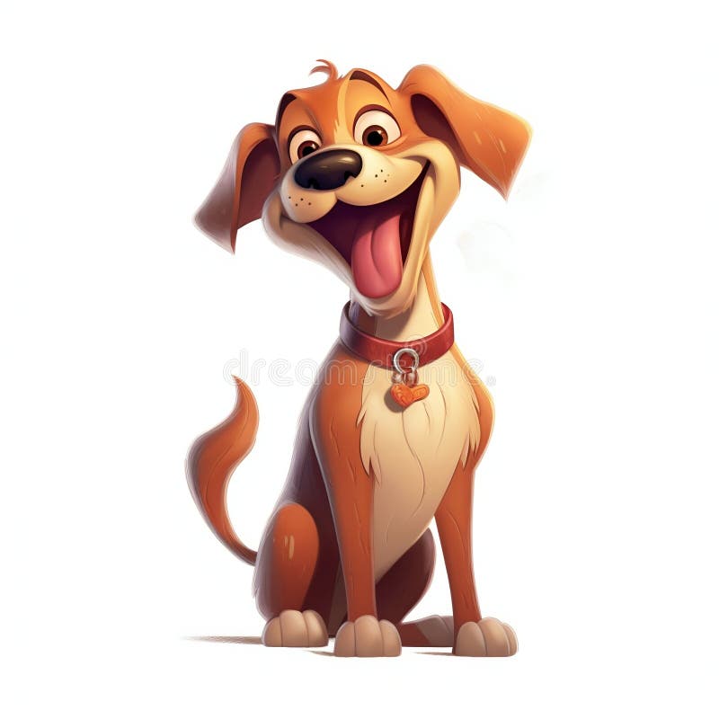 Cartoon Dog Smiling and Wagging its Tail on White Background. Generative ai. High quality illustration