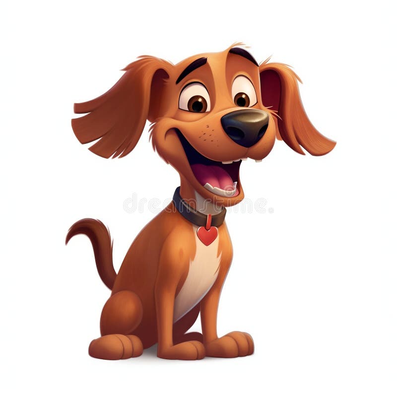 Cartoon Dog Smiling and Wagging its Tail on White Background. Generative ai. High quality illustration