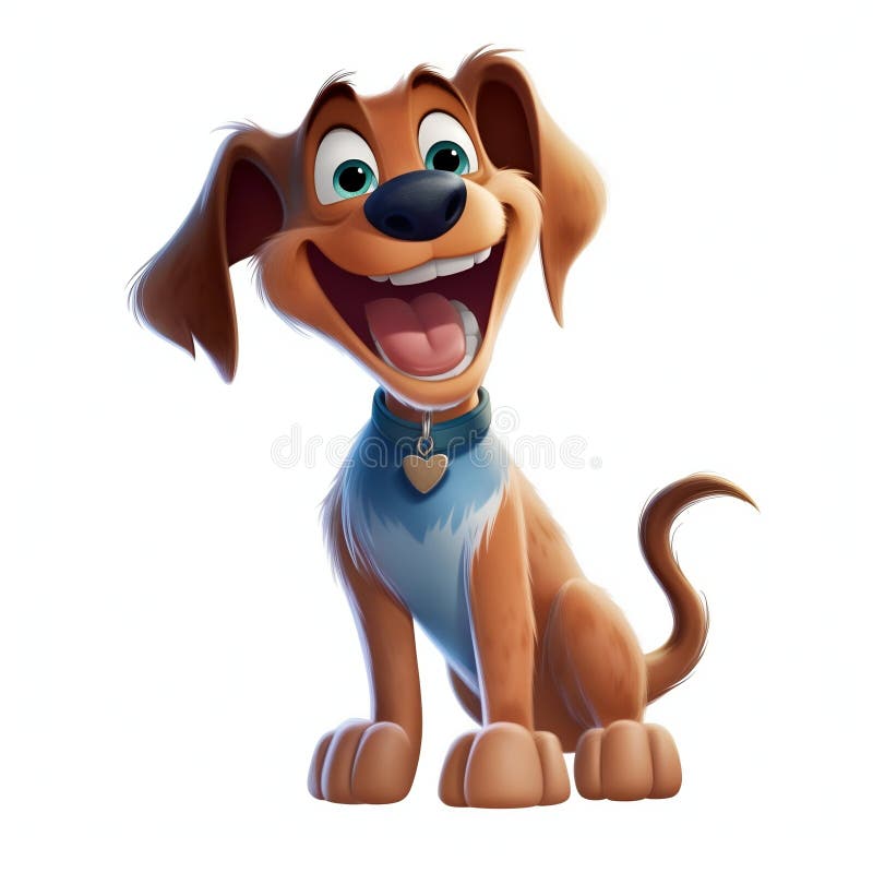 Cartoon Dog Smiling and Wagging its Tail on White Background. Generative ai. High quality illustration