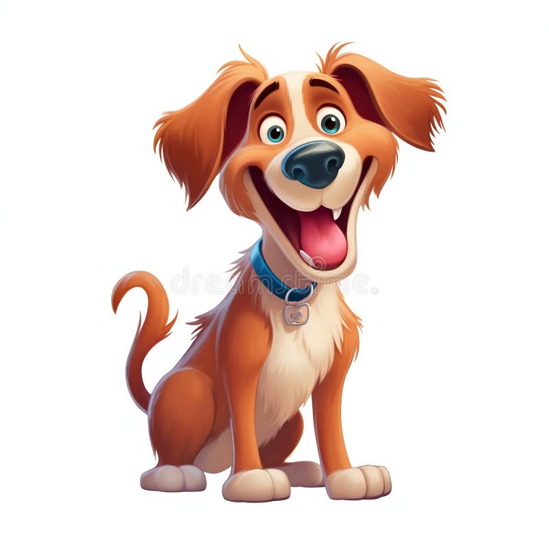 Cartoon Dog Smiling and Wagging its Tail on White Background. Generative ai. High quality illustration