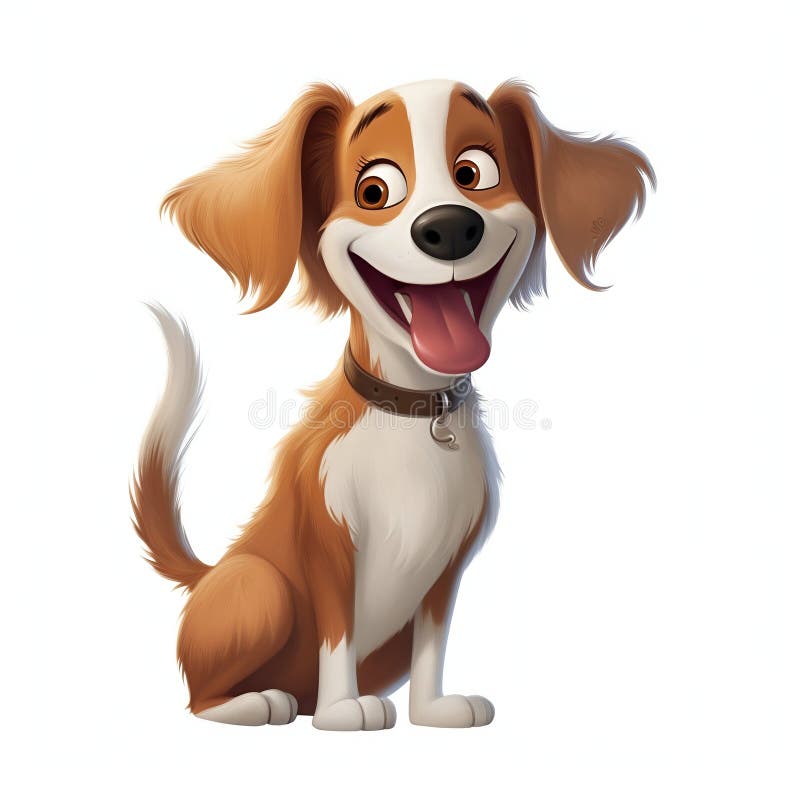 Cartoon Dog Smiling and Wagging its Tail on White Background. Generative ai. High quality illustration