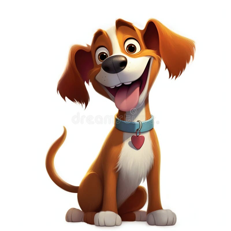 Cartoon Dog Smiling and Wagging its Tail on White Background. Generative ai. High quality illustration