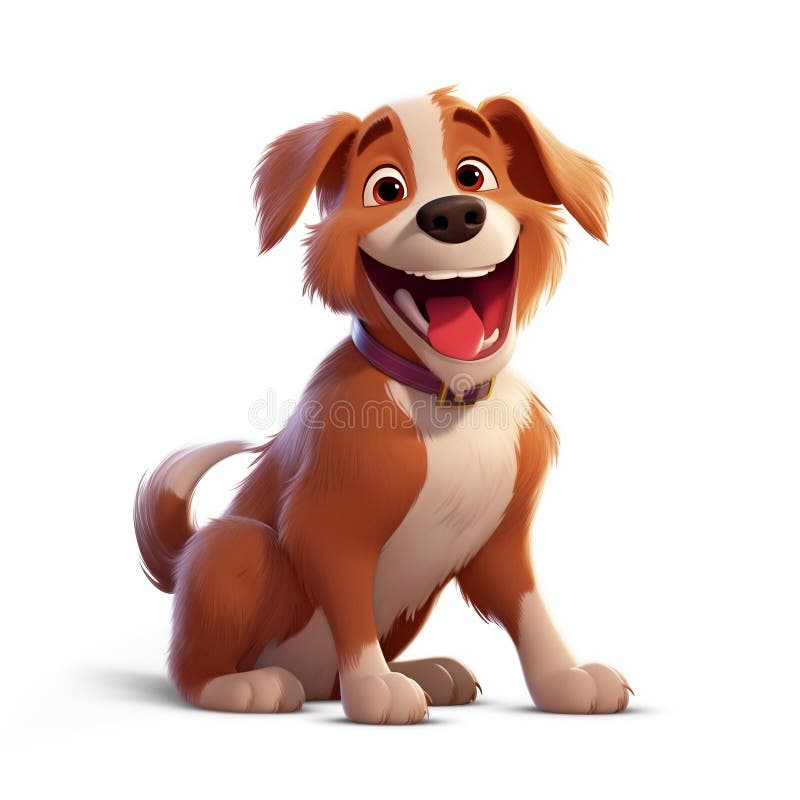 Cartoon Dog Smiling and Wagging its Tail on White Background. Generative ai. High quality illustration