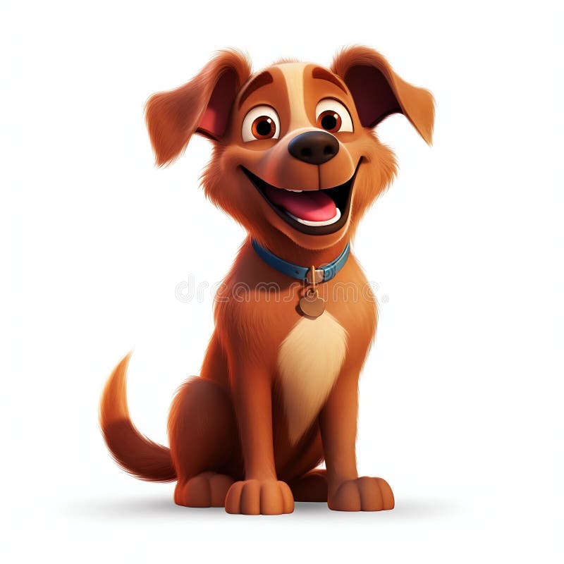 Cartoon Dog Smiling and Wagging its Tail on White Background. Generative ai. High quality illustration