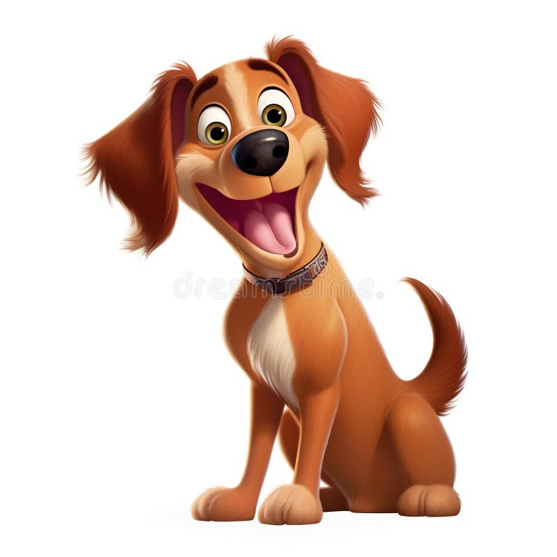 Cartoon Dog Smiling and Wagging its Tail on White Background. Generative ai. High quality illustration