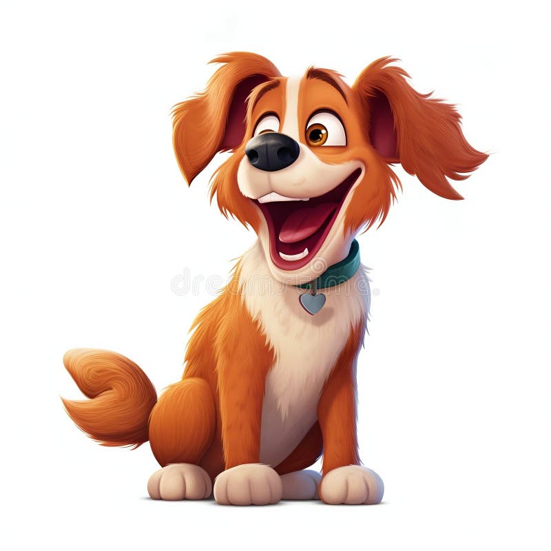 Cartoon Dog Smiling and Wagging its Tail on White Background. Generative ai. High quality illustration